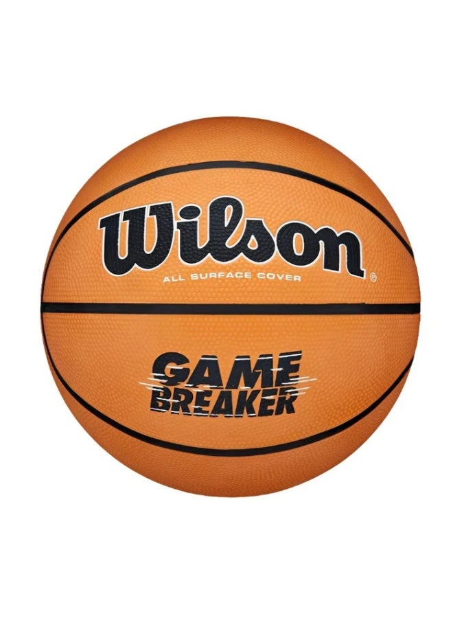 ويلسون كرة سلة Gambreaker - الحجم والوزن الرسميان لكرة السلة الداخلية/الخارجية | جلد بولي يوريثان متين لقبضة محكمة وتحكم وأداء ممتاز - Image 1