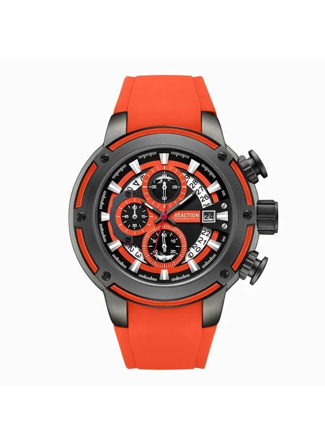 Kenneth Cole Reaction Orange Dial Orange Silicone Strap Chronograph Watch for Men, 56.2mm