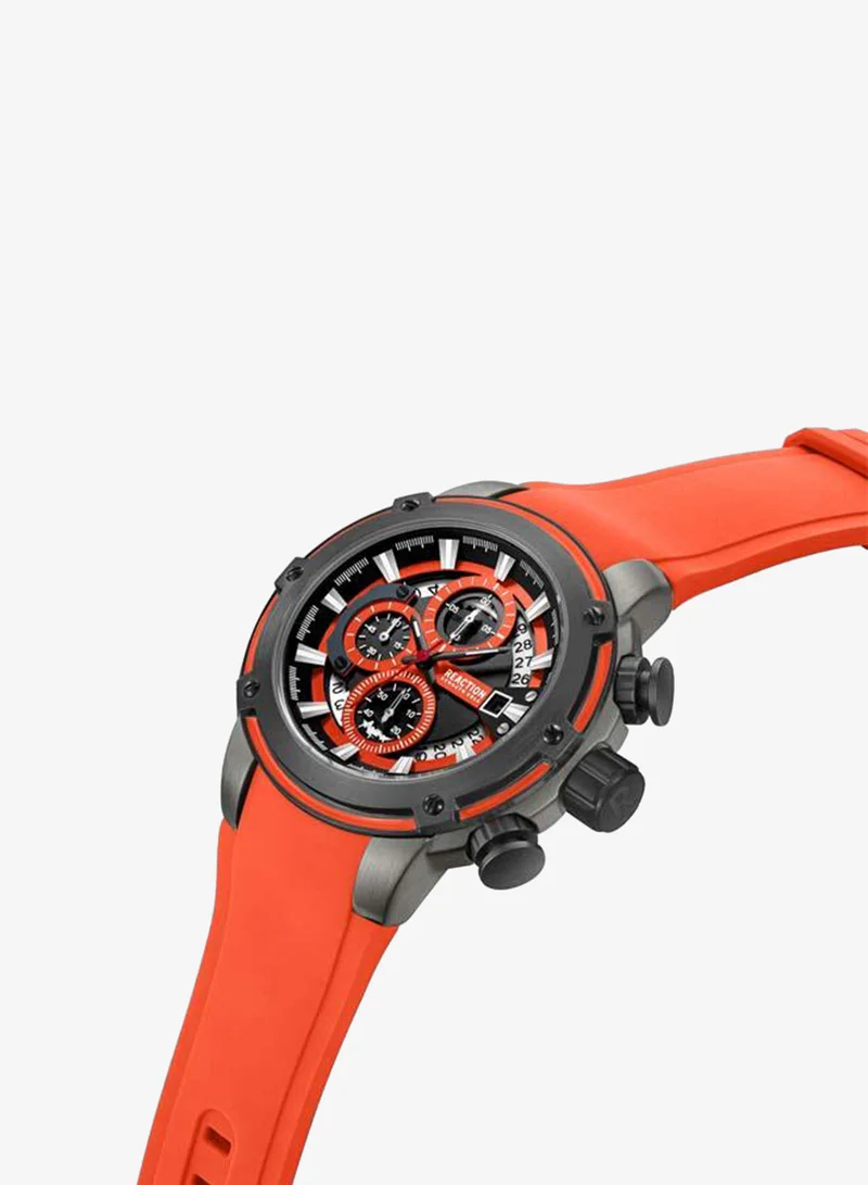 Kenneth Cole Reaction Orange Dial Orange Silicone Strap Chronograph Watch for Men, 56.2mm