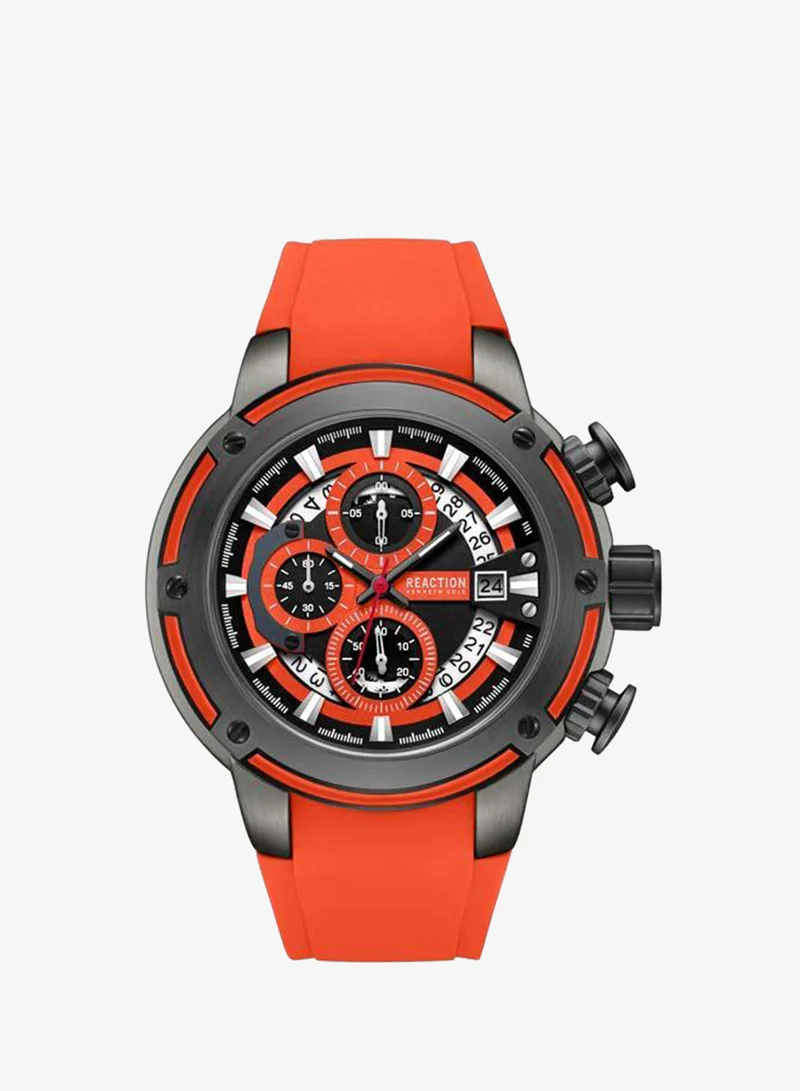 Kenneth Cole Reaction Orange Dial Orange Silicone Strap Chronograph Watch for Men, 56.2mm