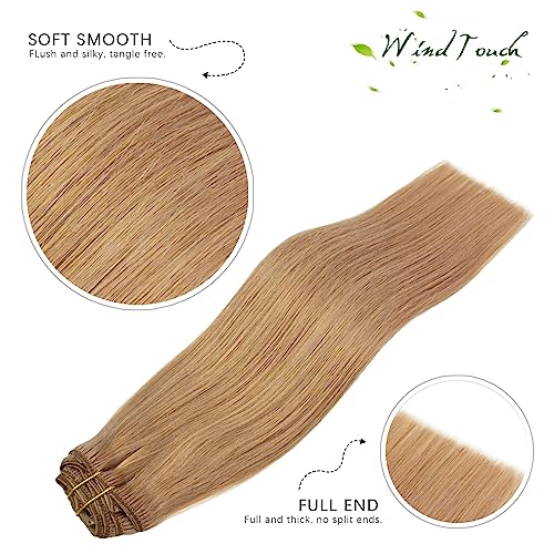 WindTouch Clip in Hair Extensions Real Human Hair 12 Reddish Blonde Extensions 7PCS 12Inch 75g Human Hair Clip in Extensions Dark Blonde Hair Extensions - Image 3