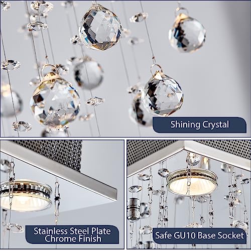 Bestier Chrome Modern Crystal Square Raindrop Chandelier Lighting Flush Mount LED Ceiling Light Fixture Pendant Lamp for Dining Room Bathroom Bedroom Livingroom 4 GU10 Bulbs Required 12" Wide 20" High - Image 4