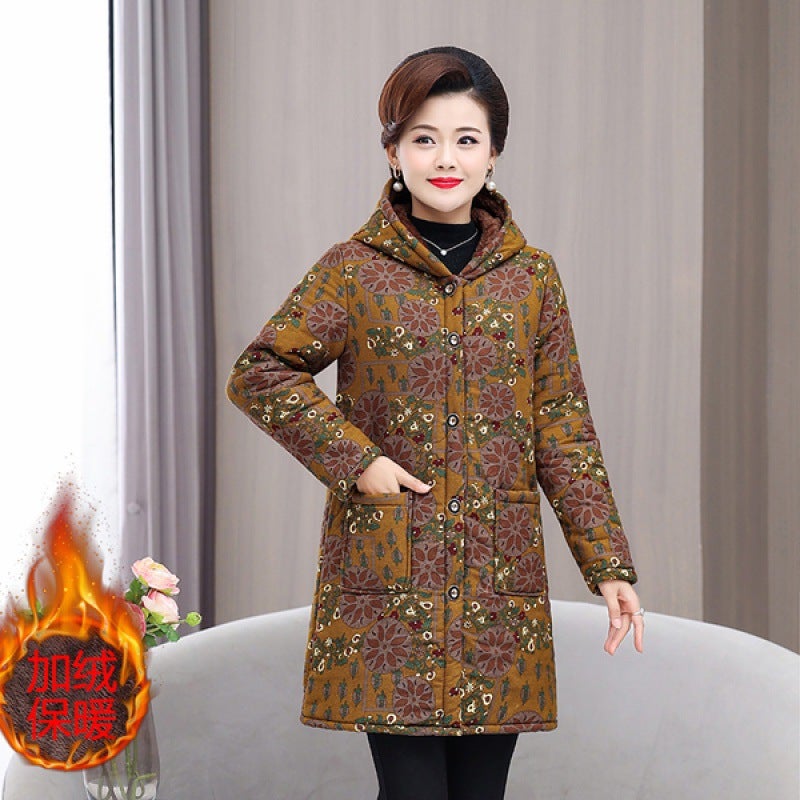 Womens cotton-padded coat for the elderly mother winter clothes plus size cotton-padded coat for the elderly grandma fleece-lined thickened mid-length cotton-padded jacket XL Orange - Image 2