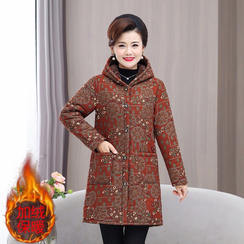 Womens cotton-padded coat for the elderly mother winter clothes plus size cotton-padded coat for the elderly grandma fleece-lined thickened mid-length cotton-padded jacket XL Orange - Image 1