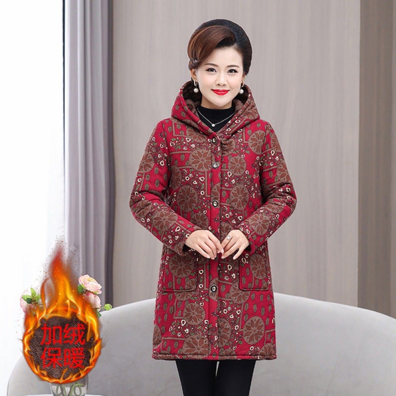 Womens cotton-padded coat for the elderly mother winter clothes plus size cotton-padded coat for the elderly grandma fleece-lined thickened mid-length cotton-padded jacket XL Orange - Image 3