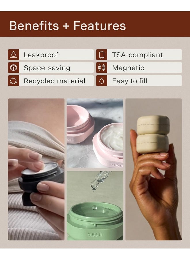 Cadence Cadence Travel Containers - Basic Skincare Set - Magnetic Travel Capsules - Facial Cleanser, Moisturizer, Sunscreen - 3 Small Capsules (0.56oz) with Cleanser, Moisturizer & Sun-Icon Label - Evergreen  - Image 2