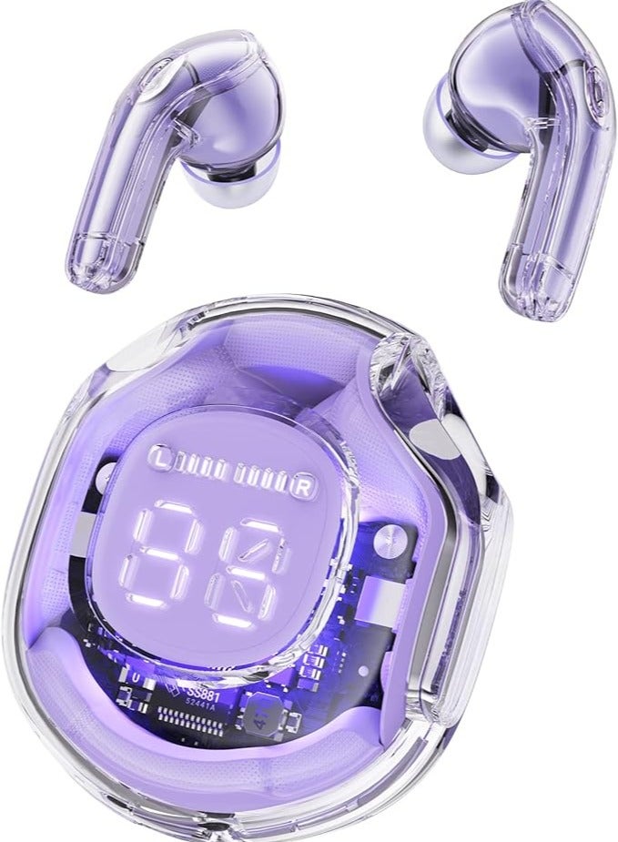 Wireless Earphones Bluetooth 5.3 Headphones LED Power Display Mini Crystal in-Ear Earbuds with Wireless Charging Case Touch Control Built-in Mic Headphone for Sports Waterproof Earphone（Purple） - Image 1