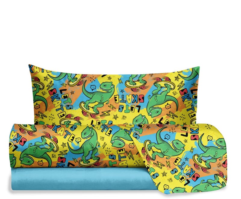 hermet Jolly Dinosaur Single Bed Sheet Set 100 Cotton Top Sheet  Fitted Sheet  Pillowcase Fansatisa Bedding Set for Bedroom