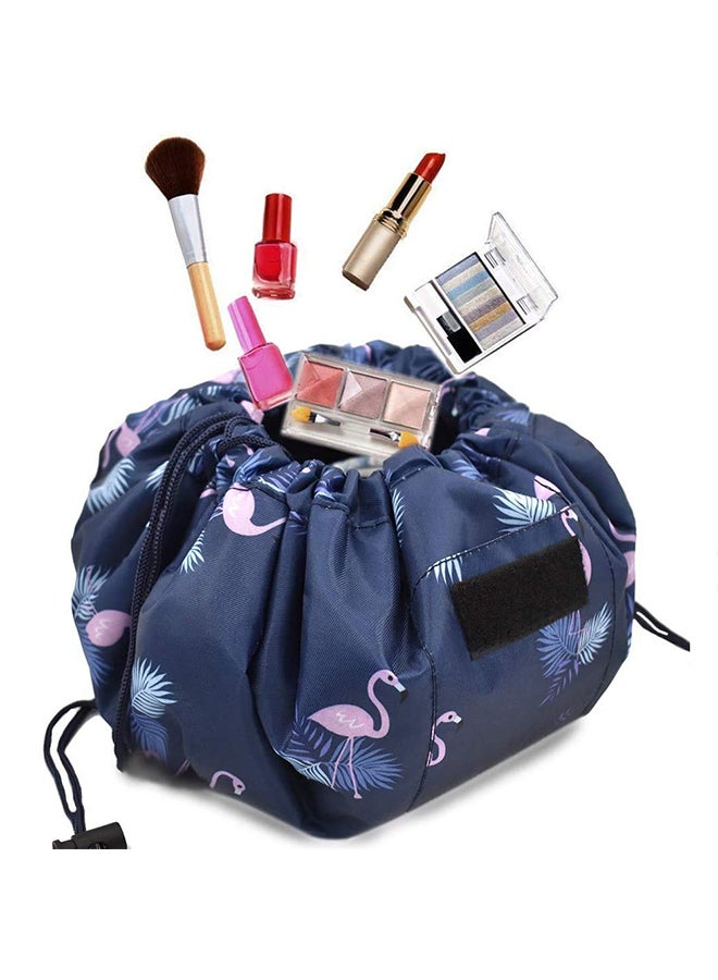 MARGOUN Make up Bag Drawstring Travel Cosmetic Bag Round Magic Toiletry Beauty Kit Pouch Flamingo Blue - Image 3