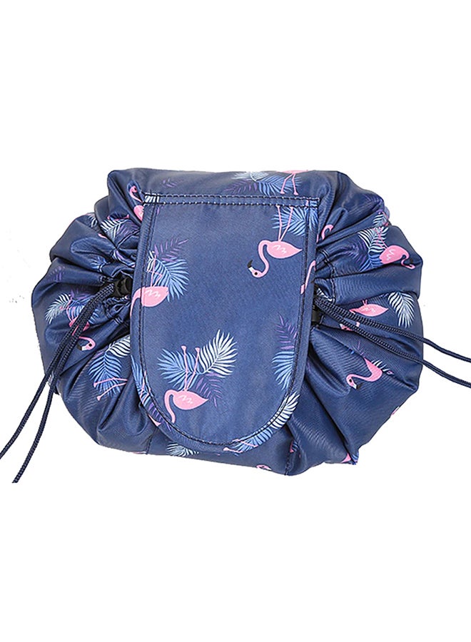 MARGOUN Make up Bag Drawstring Travel Cosmetic Bag Round Magic Toiletry Beauty Kit Pouch Flamingo Blue - Image 1