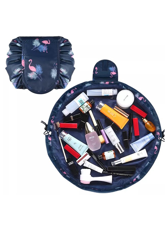 MARGOUN Make up Bag Drawstring Travel Cosmetic Bag Round Magic Toiletry Beauty Kit Pouch Flamingo Blue - Image 2