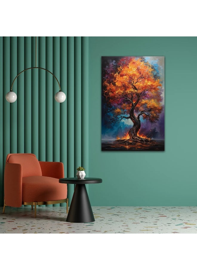 Walliv - Blazing Tree Canvas Painting For Wall Decor 100x150 cm. - Image 1