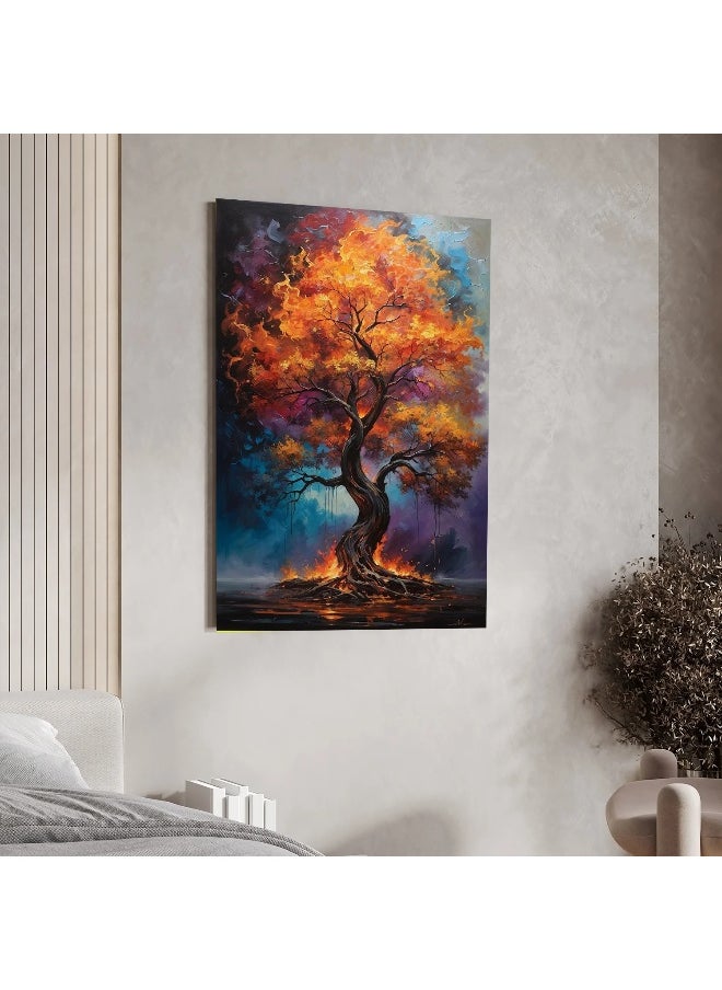 Walliv - Blazing Tree Canvas Painting For Wall Decor 100x150 cm. - Image 1
