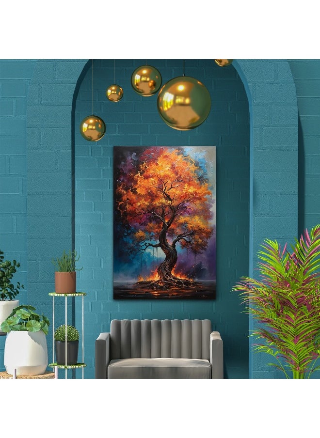 Walliv - Blazing Tree Canvas Painting For Wall Decor 100x150 cm. - Image 1