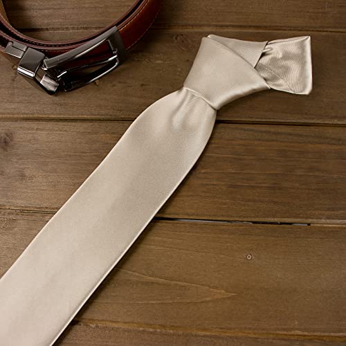 Spring Notion Men's Solid Color Satin Microfiber Tie, Regular Champagne - Image 3