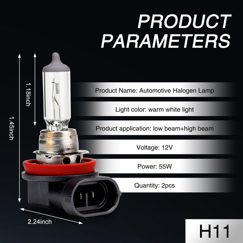 awlbed 2 PCS Car Halogen Fog Light Bulb, 12V 55W Waterproof Glass Vehicle Spotlights Replacements, Universal Automotive High Beam Lighting Accessories for Truck SUV Car (Warm White Light #H11) - Image 2