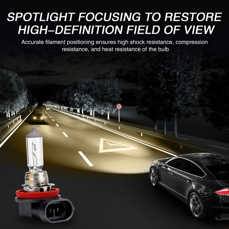 awlbed 2 PCS Car Halogen Fog Light Bulb, 12V 55W Waterproof Glass Vehicle Spotlights Replacements, Universal Automotive High Beam Lighting Accessories for Truck SUV Car (Warm White Light #H11) - Image 5
