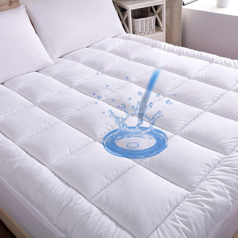 WhatsBedding Waterproof Mattress Pad Full Size Cotton Top Down Alternative Filling Pillowtop Mattress Topper CoverFitted QuiltedWaterproof Full