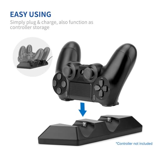 NiTHO Dual Charging Dock for PS4, PlayStation 4 Slim and PS4 Pro Controllers, USB-Powered Fast Charging Station, Compatible with DualShock 4 Wireless Controllers, Black - Image 2