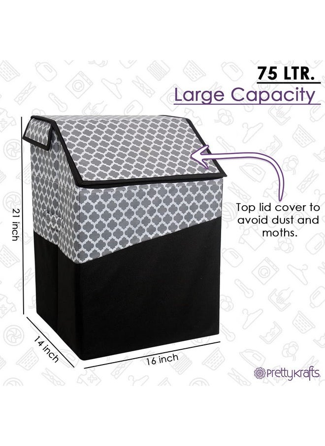 PrettyKrafts 75 L Jute Rectangular Foldable Large Laundry Bag/Basket With Lid & Handles, Collapsible Freestanding Clothes Storage Organizer for Bedroom, Dorm (40x35x53cm, Black, Set of 1) - pzsku/ZA204532DEA3EC9EFD84AZ/45/_/1737806019/5235b149-aa22-44ed-8b12-be7a18470796