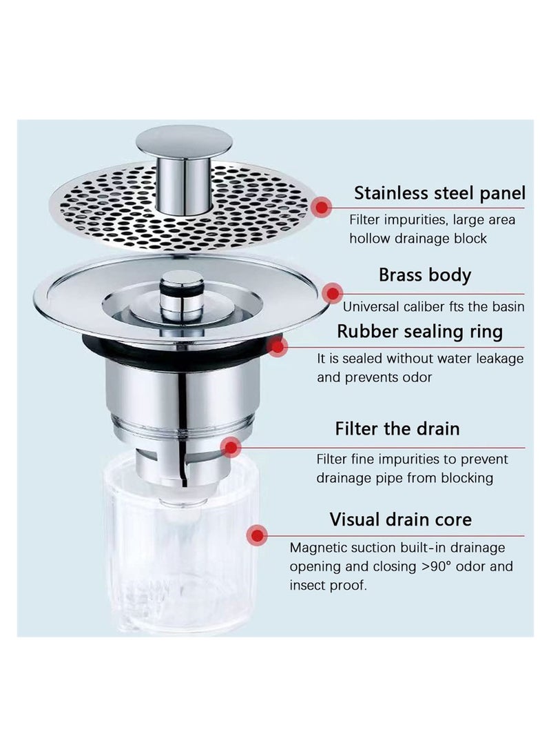 SYOSI - Universal Bathroom Sink Stopper, Pop Up Sink Plug, 2 in1 Universal Washbasin Water Head Leaking Stopper for 1.3~1.57in, Bathroom Sink Plug Pop-up Drain Filter (3PCS) - Image 1