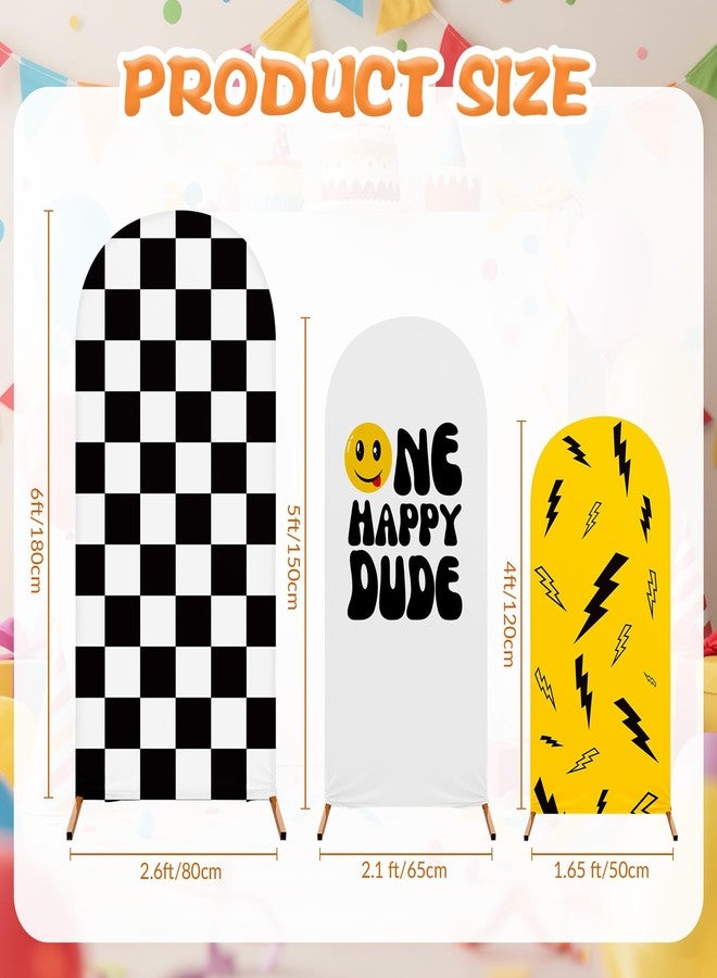 RimCereal One Happy Dude Theme Birthday Party Decoration, Set of 3 One Happy Dude Theme Print Arch Cover Spandex Fitted Wedding Arch Stand Covers for Birthday Party, 4ft, 5ft, 6ft - Image 2