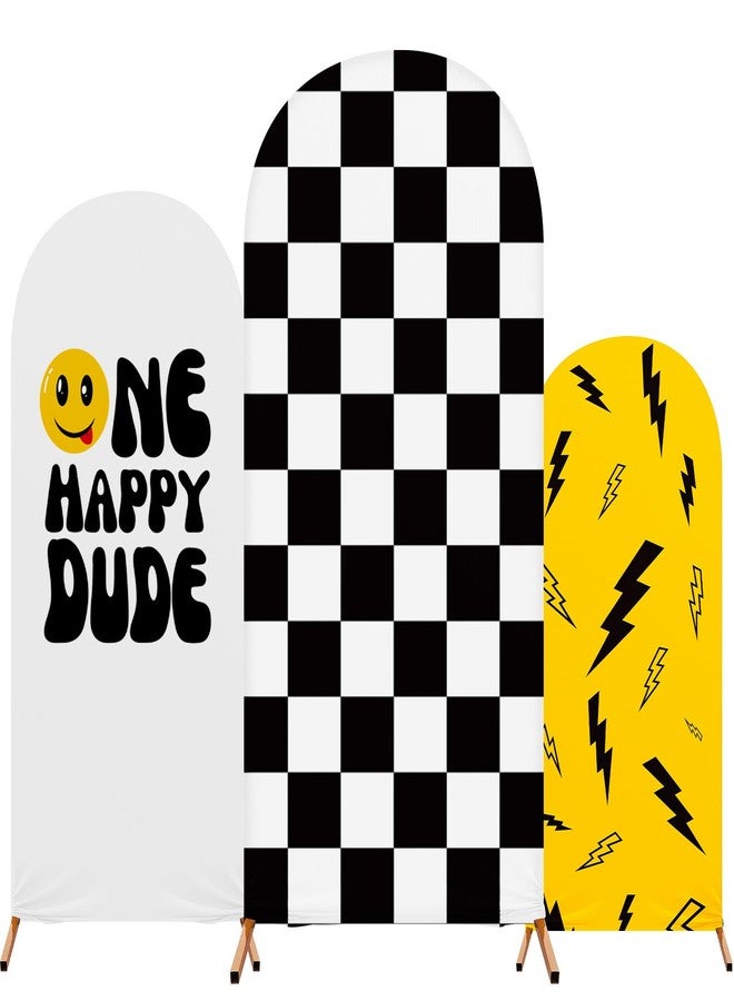 RimCereal One Happy Dude Theme Birthday Party Decoration, Set of 3 One Happy Dude Theme Print Arch Cover Spandex Fitted Wedding Arch Stand Covers for Birthday Party, 4ft, 5ft, 6ft - Image 1