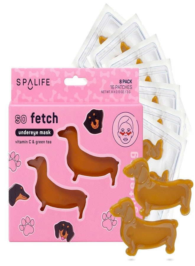 SpaLife So Fetch Hydrogel Under Eye Patches for Dark Circles | Dachshund Under Eye Patches for Puffy Eyes | Weiner Dog Undereye Bags and Puffiness Removal | Bachelorette Party Favors | 8 Pairs - Image 1