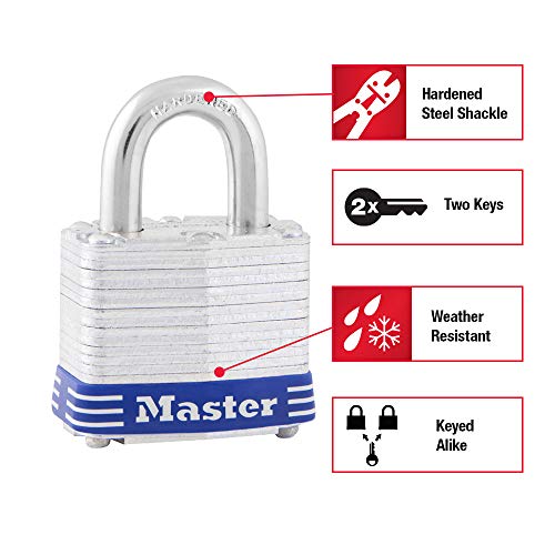 Master Lock 5T Outdoor Padlock with Key, 2 Pack Keyed-Alike, Silver - Image 2