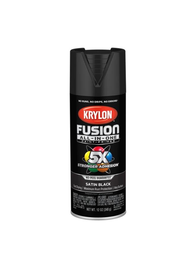 KRYLON Rust Resistant Fusion All-In-One Spray Paint ‎and Primer Satin Black 12oz K02732007 - Image 1
