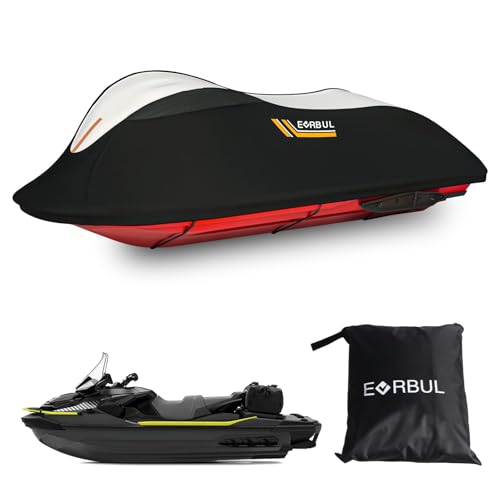 EVRBUL Upgraded 3 Seater Jet Ski Cover Heavy Duty 420D Boat Cover Waterproof and UV Protection Watercraft Cover with 3 Fixing Ropes Compatible with Sea Doo Yamaha Kawasaki Lengths 139 to 148 - Image 1