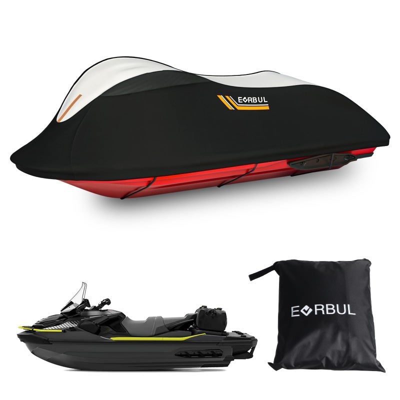 EVRBUL Upgraded 3 Seater Jet Ski Cover Heavy Duty 420D Boat Cover Waterproof and UV Protection Watercraft Cover with 3 Fixing Ropes Compatible with Sea Doo Yamaha Kawasaki Lengths 139 to 148 - Image 2