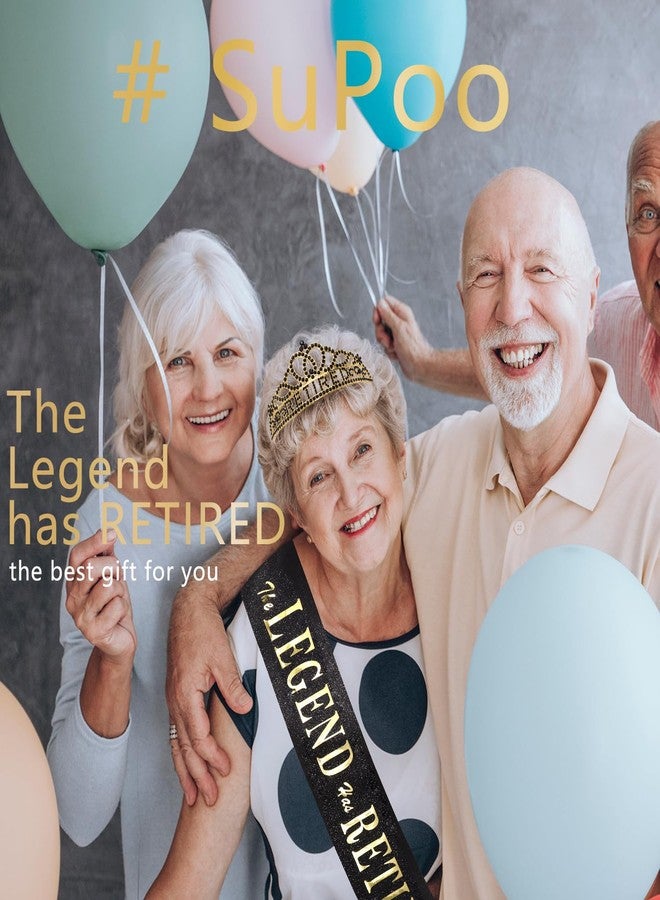 SuPoo Retirement Party Decorations Retired Sash for Women Black Gold Retired Tiara Crown Rhinestone Headband Retirement Gifts The Legend Has Retired Sash for Both Women and Men Party Supplies Favors - Image 2