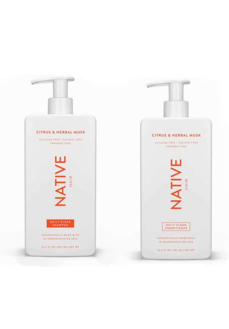 Native Citrus Herbal Musk Shampoo and Conditioner Set - Sulfate, Paraben, Dye Free, 16.5 oz (2 units, 33 Fl Oz) - Daily Cleansing, Moisturizing, Revitalizing, Strengthening Benefits for Hair - Image 1