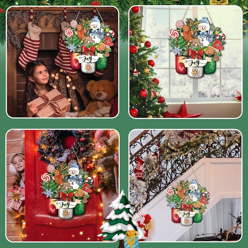 BIGTHREE Christmas Door Decorations - Wooden Hanging Sign with Snowman and Festive Elements for Indoor and Outdoor Use - Image 5