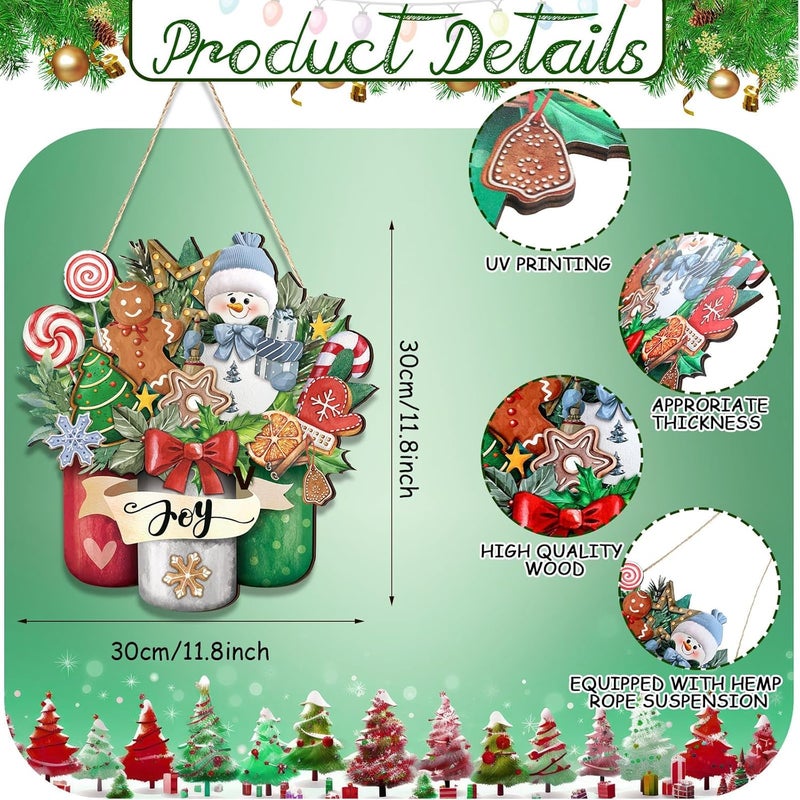 BIGTHREE Christmas Door Decorations - Wooden Hanging Sign with Snowman and Festive Elements for Indoor and Outdoor Use - Image 2