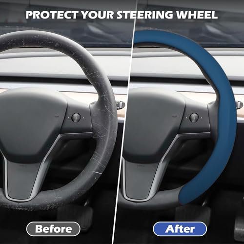 Frani Nappa Leather Steering Wheel Cover,Universal Fit 15 Inch-Premium Non-Slip Breathable Comfort Grip for Cars Trucks SUVs,Anti-Slip Durable Interior Upgrade Navy Blue - Image 2