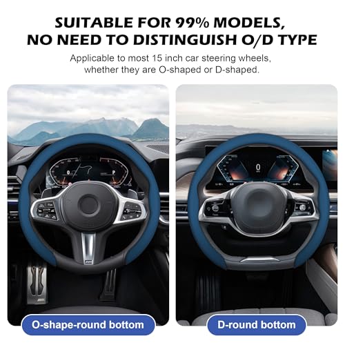 Frani Nappa Leather Steering Wheel Cover,Universal Fit 15 Inch-Premium Non-Slip Breathable Comfort Grip for Cars Trucks SUVs,Anti-Slip Durable Interior Upgrade Navy Blue - Image 3
