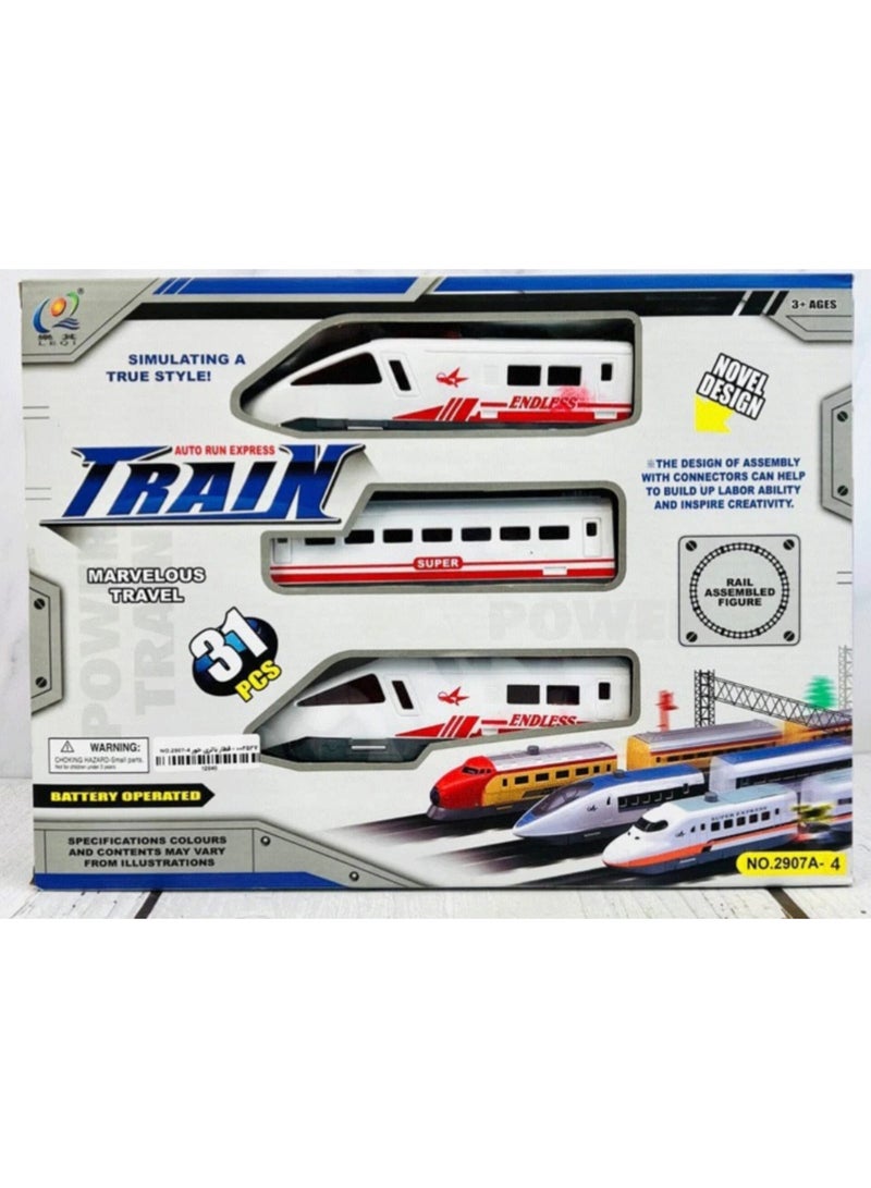 WAHA TOYS Battery Operated High-Speed Train Toy Set – 31 Pieces Railway Track Playset with Lights – Educational Building Train for Kids – Indoor Play & Gift for Children - Image 1