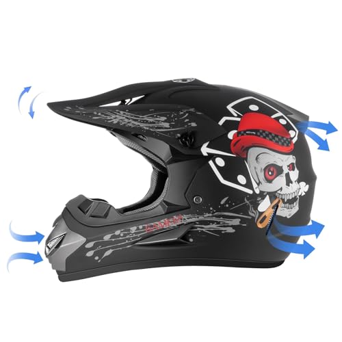TIANDU Youth Kids Dirt Bike Motocross Helmet (Goggles Gloves Face Mask) 4PCS Set, DOT Approved Boys Full Face Motorcycle Helmets,ATV BMX MX Mountain Bike Off Road Kid Helmet (Black Skull, XL) - Image 3