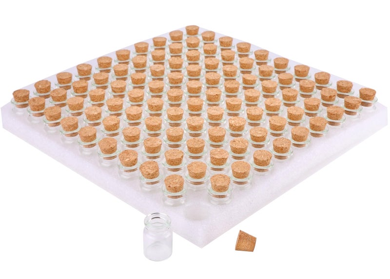 MaxMau 100 Count Small Glass Bottles with Corks5ml Tiny Vials Clear Mini Jars Wooden Stopper for Art Crafts Storage Party Decoration Wedding Favors