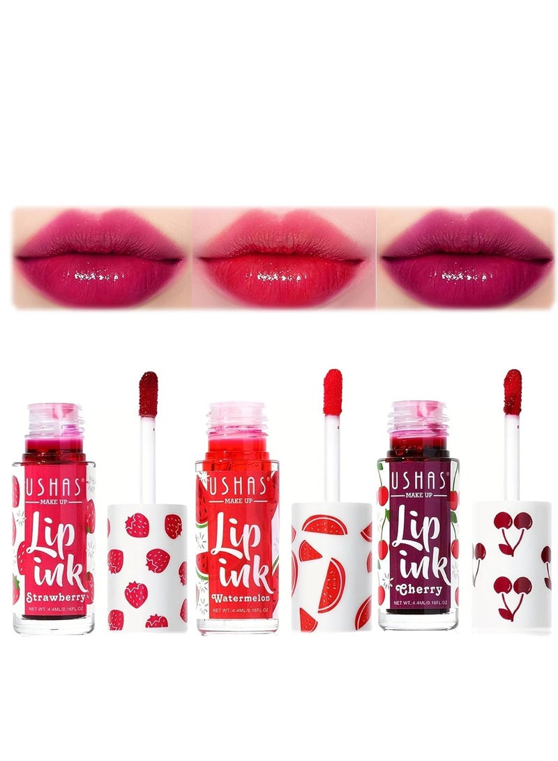 3 Colors Lip Tint Stain Set Velvet Watery Mini Moisturizing Long Wear Non-Sticky Liquid Lipstick Natural Color For Cheeks Makeup - Image 1