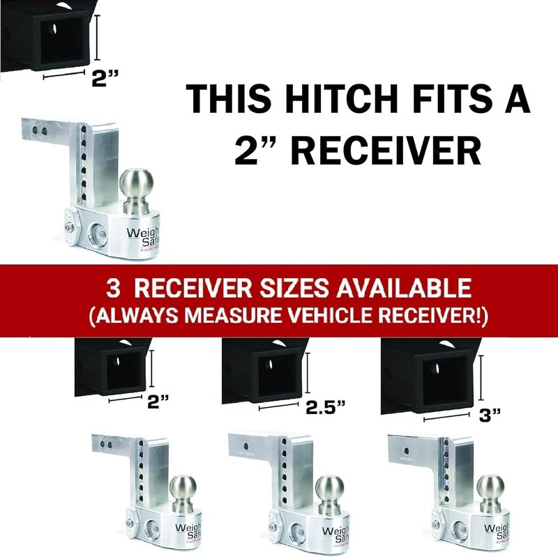 Weigh Safe Adjustable Trailer Hitch Ball Mount - 6" Drop Hitch for 2" Receiver with Keyed Alike Lock Set - Image 5