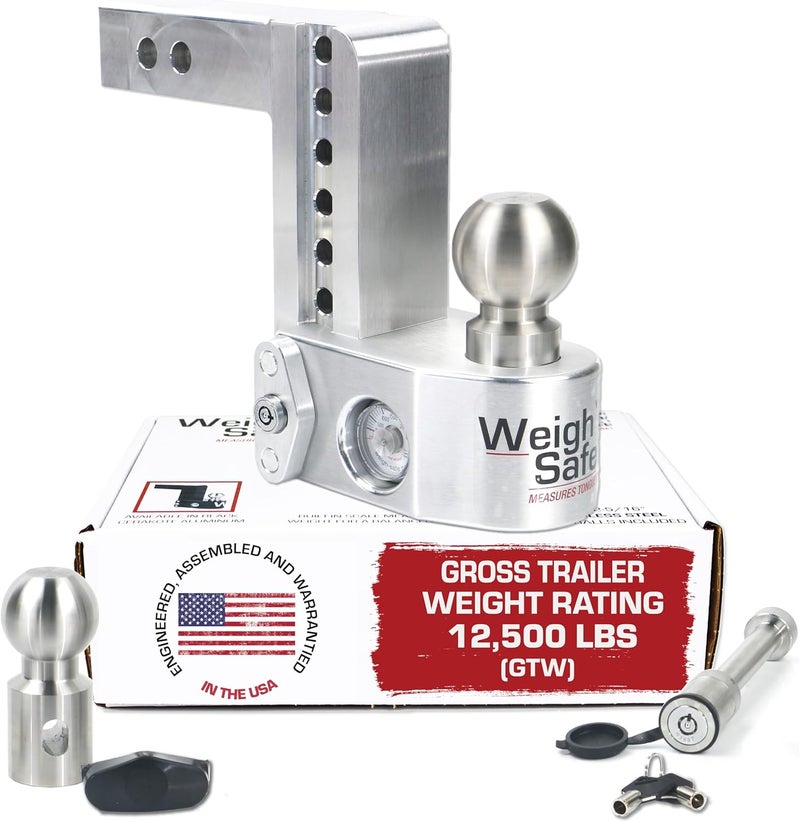 Weigh Safe Adjustable Trailer Hitch Ball Mount - 6" Drop Hitch for 2" Receiver with Keyed Alike Lock Set - Image 1