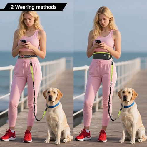 Frayot Hands Free Dog Leash with Zipper Pouch,Reflective Dual Handles Retractable Bungee Waist Leash for Small and Medium Dog Walking, Jogging (Black) - Image 4