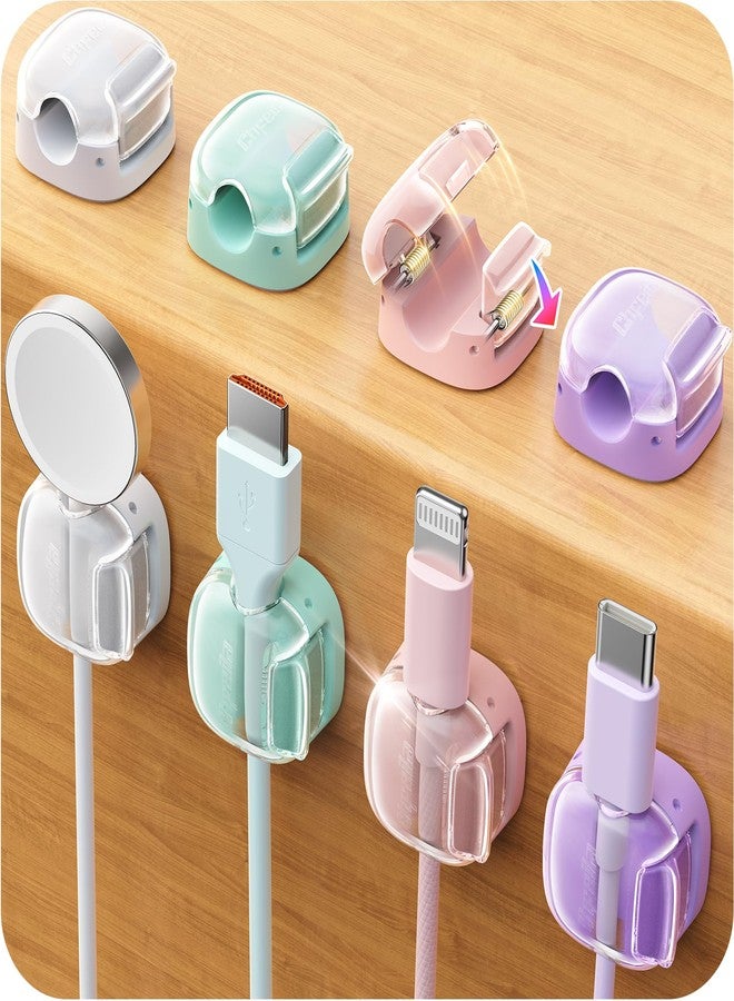 Chfeila 8Pack Cord Organizer, Crystal Multicolor Dual Spring [Max Secure] Cable Management Clips - Chfeila Adhesive Wire Holder for Nightstand, Home Office Desk Accessories Decor Essentials for Girls Women - Image 1