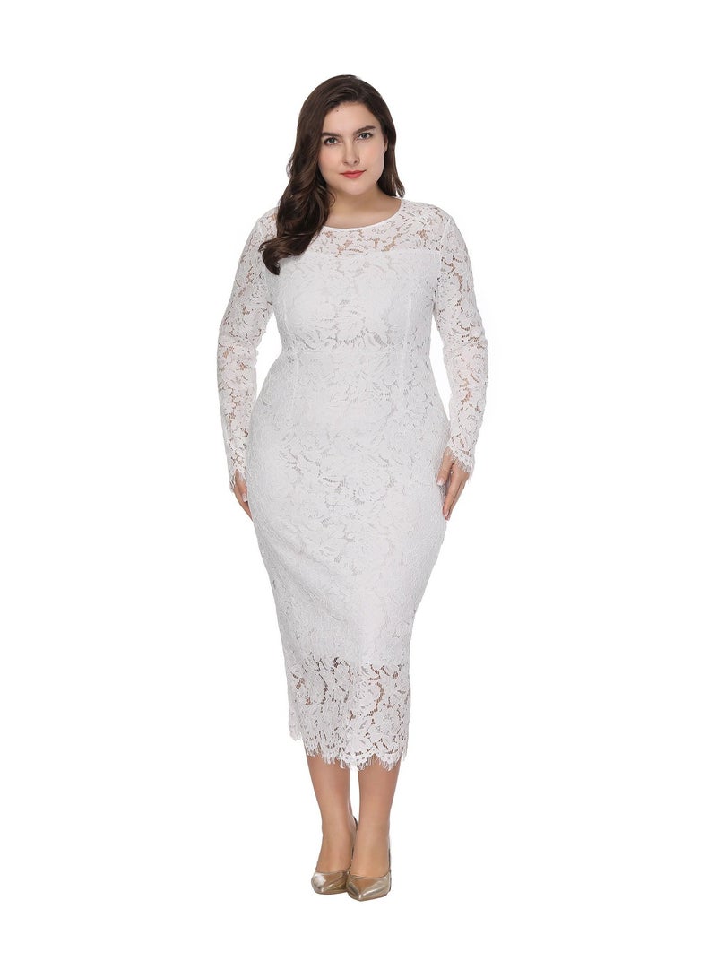 Loquat Women's Large Long Sleeved Lace Slim Dress  - Image 1