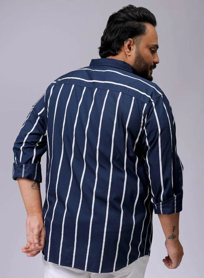HARDSODA Men Plus Size Regular Fit Vertical Striped Cutaway Collar Full Sleeves Casual Shirt