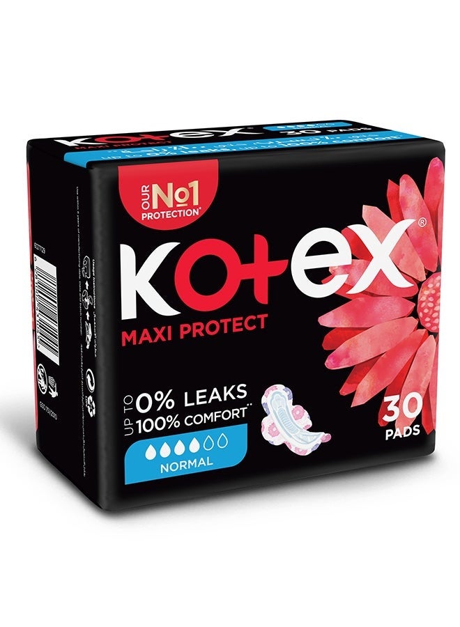 Kotex "Maxi Regular Protection Pads with Wings – 30 Pads."