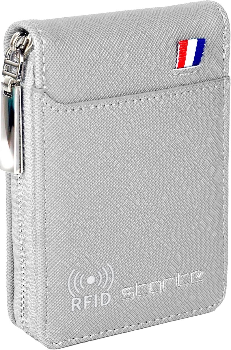 Storite Imported RFID PU Leather 9 Slot Vertical Credit Debit Card Holder Money Wallet Zipper Coin Purse for Men Women (Grey,11.5x2x8Cm) - Image 1